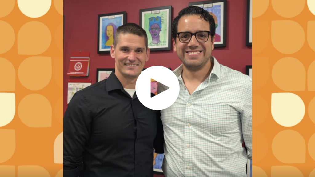 Kevin Olson, an art teacher in Manatee County, Fla. poses with iteach Florida Program Director, Silvio Delgado